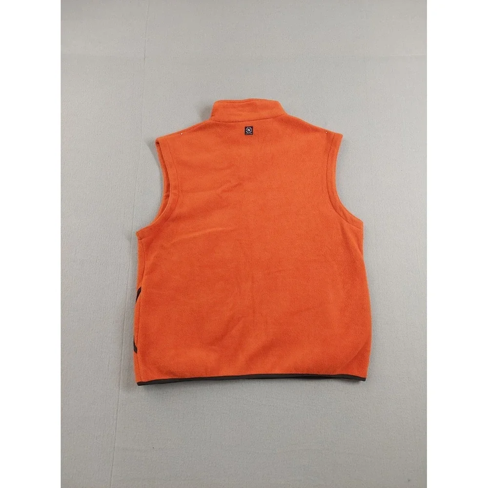 Nautica Men Vest XL Orange Fleece Zip Up Reversible Side Pockets Logo Outerwear
